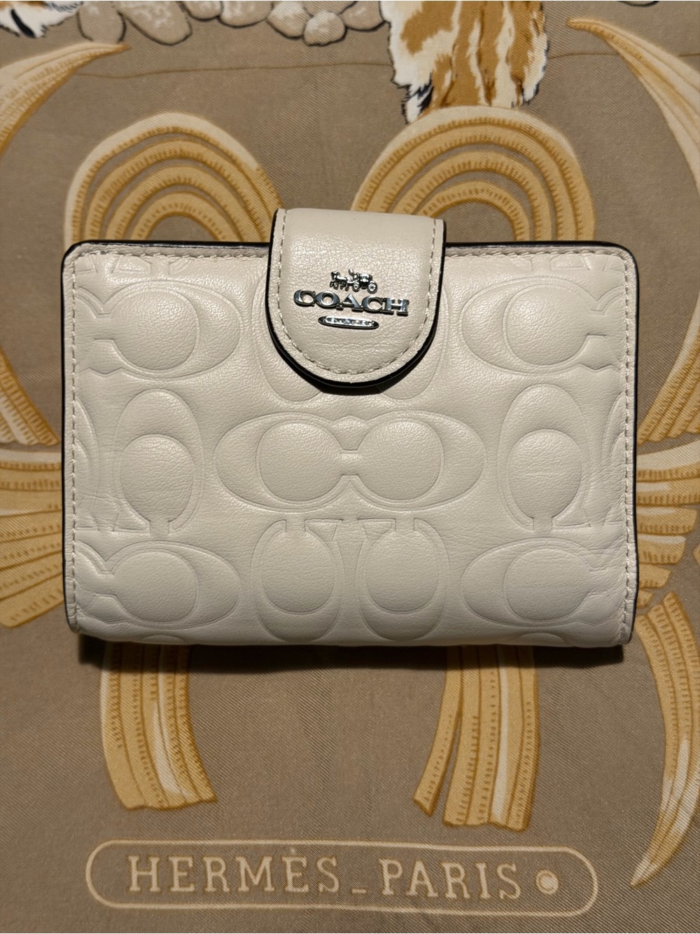 Coach Beige Leather Bifold Wallet with ID Window